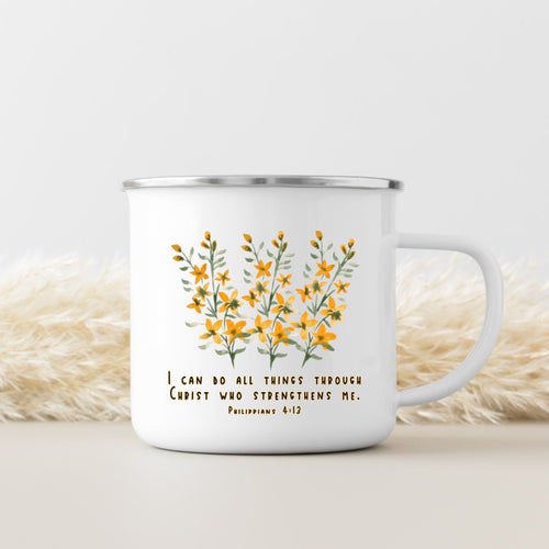 I can do all things flowers enamel mug