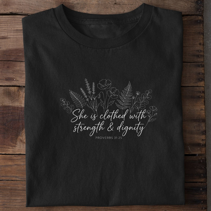She Is Clothed With Strength and Dignity Proverbs 31:25 Lineart Unisex T-Shirt