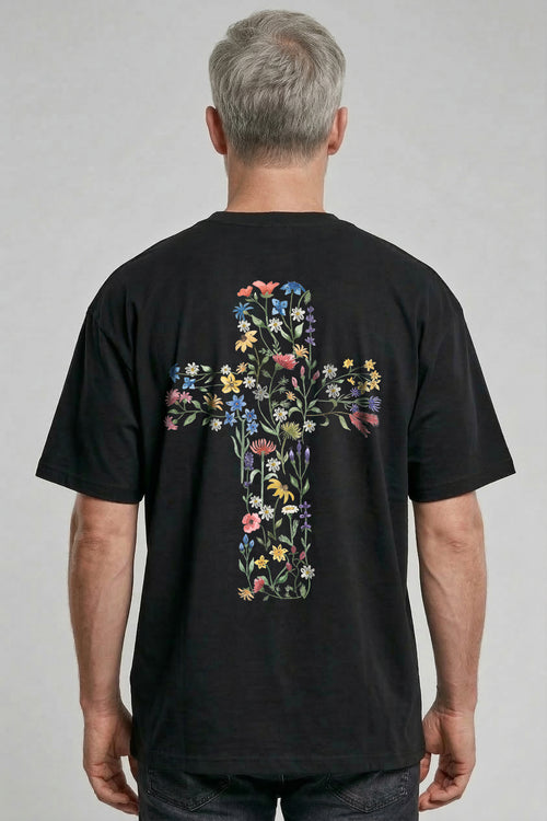 Flower Cross Oversized Shirt BackPrint