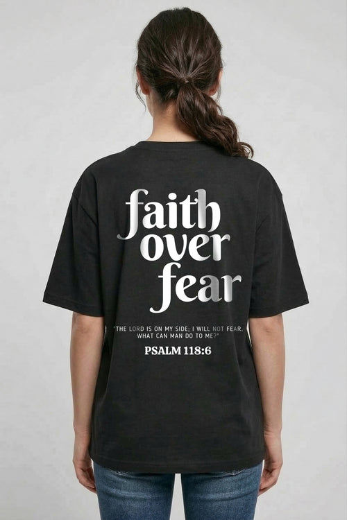 Geloof over angst Oversized T-shirt met print op de achterkant