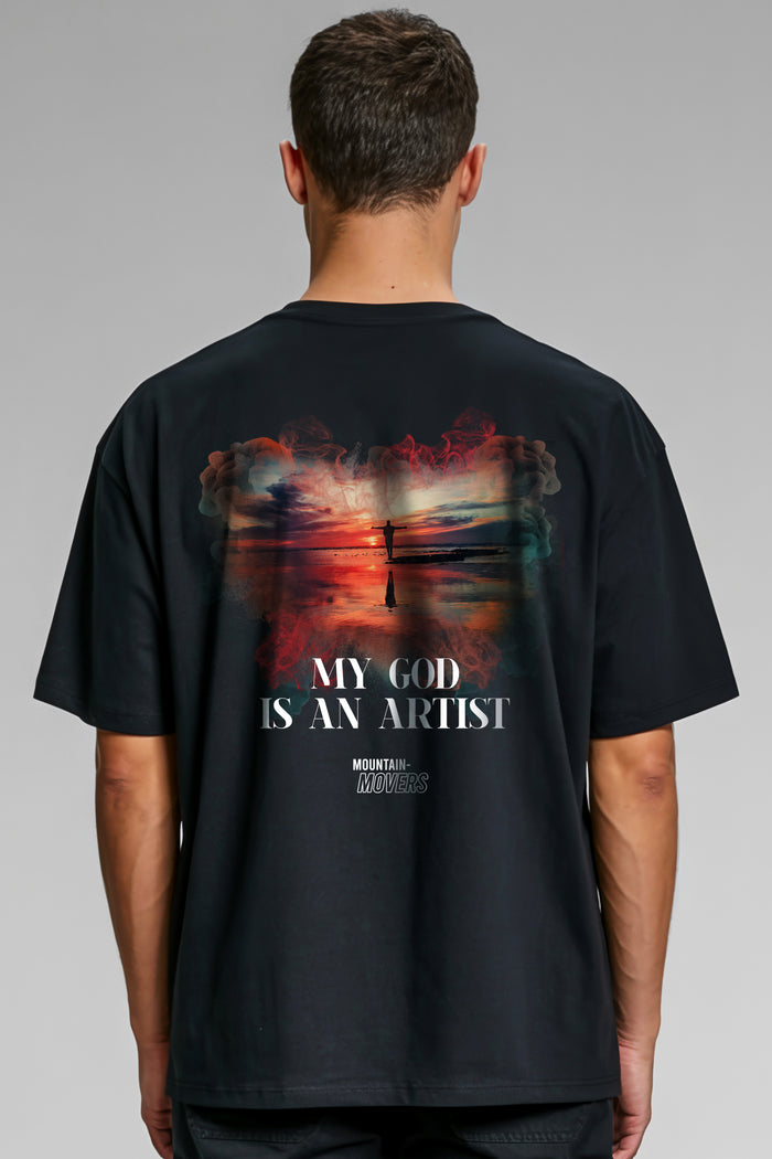 My God is an artist oversized shirt backprint