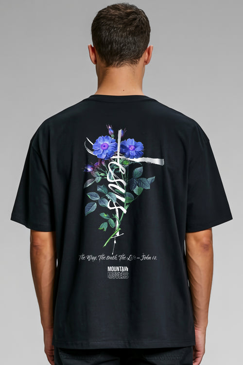 Jesus cross flower oversized shirt backprint