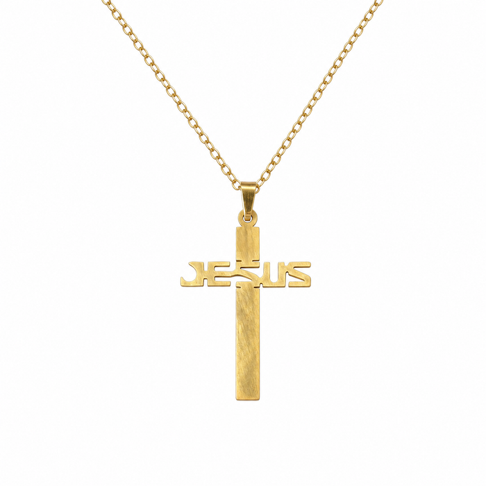 Jesus Kreuz Kette Gold gerade (Edelstahl)
