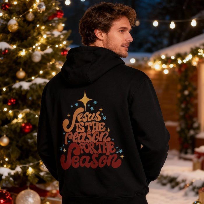 Jesus is the reason Tree brown Christmas Hoodie BackPrint