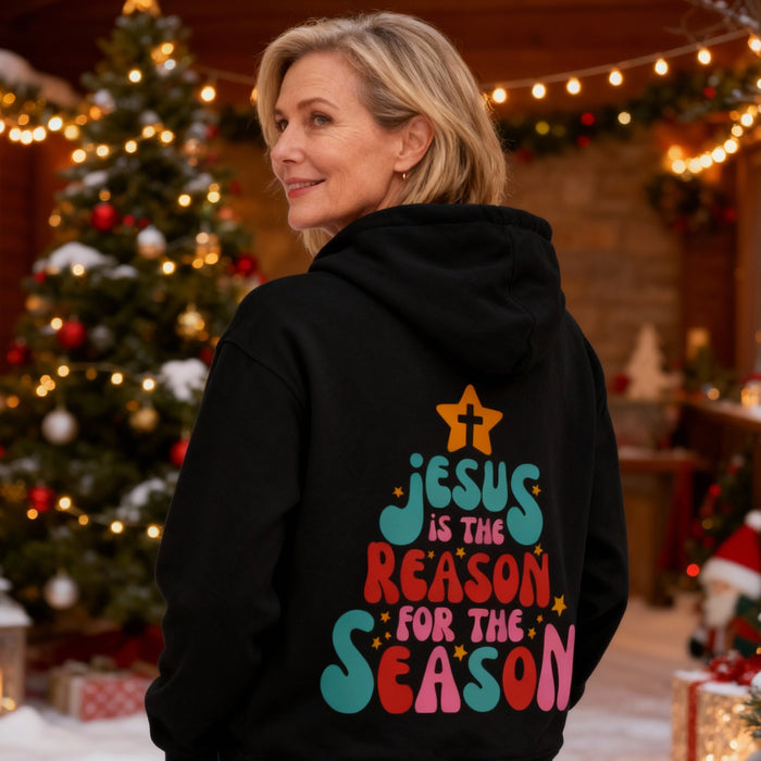 Jesus is the Reason Tree Christmas Hoodie Backprint