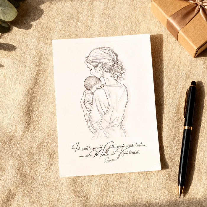Mother comforting postcard