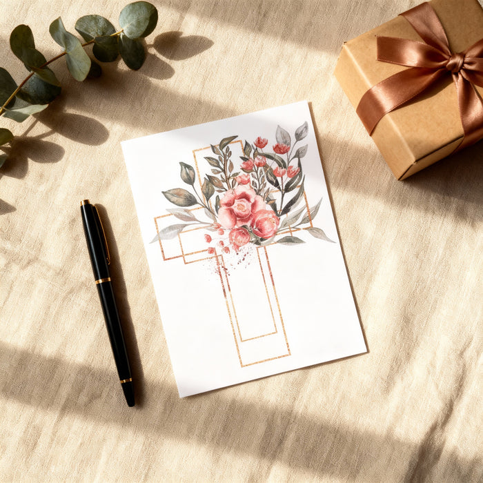 Golden Watercolor Cross Postcard