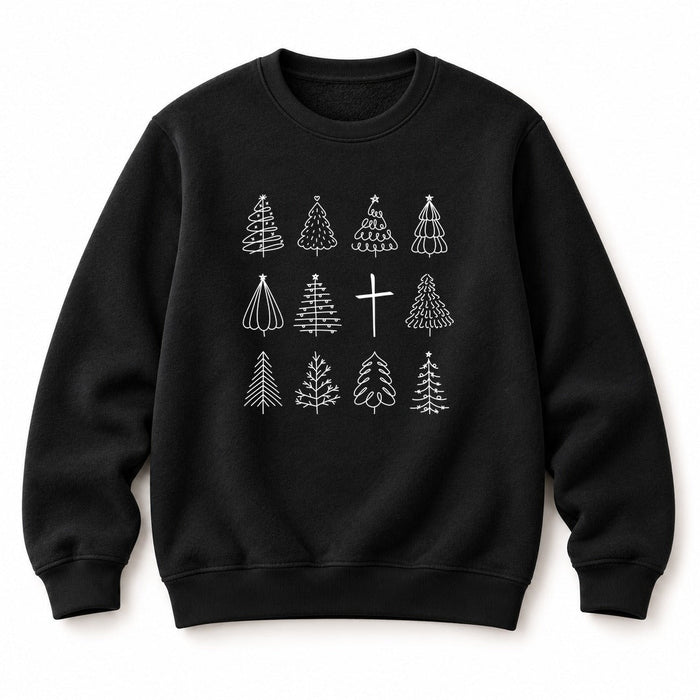 Christmas trees and cross sweatshirt