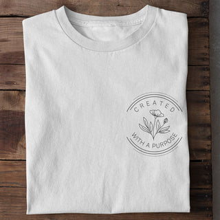 created with a purpose circle Shirt Variante, Mountain Movers christliches Design