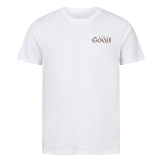 God is good retro taupe Shirt Detailansicht, Mountain Movers christliche Streetwear