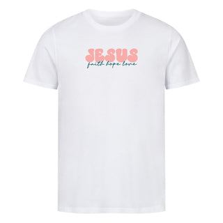 Jesus faith hope love Shirt Detailansicht, Mountain Movers christliche Streetwear