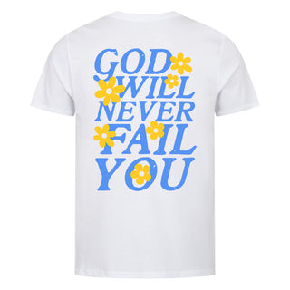God Will Never Fail You Shirt Backprint Variante, Mountain Movers christliches Design