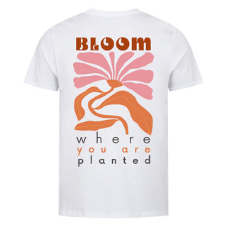 bloom where you are planted Shirt Backprint Variante, Mountain Movers christliches Design
