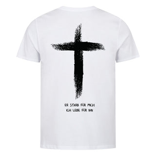 er starb für mich, ich lebe für ihn Shirt Backprint Variante, Mountain Movers christliches Design
