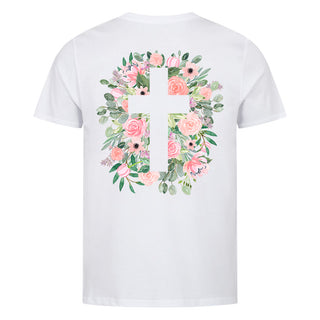 Cross flowers Shirt Backprint Variante, Mountain Movers christliches Design