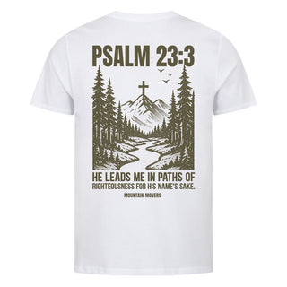 Psalm 23:3 Shirt Backprint Variante, Mountain Movers christliches Design