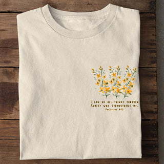 All things through Christ Shirt Detailansicht, Mountain Movers christliche Streetwear
