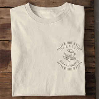 created with a purpose circle Shirt Detailansicht, Mountain Movers christliche Streetwear