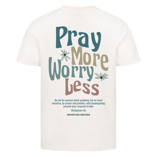 Pray More, Worry Less Shirt Backprint Detailansicht, Mountain Movers christliche Streetwear