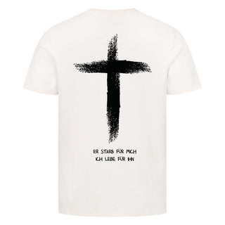 er starb für mich, ich lebe für ihn Shirt Backprint Detailansicht, Mountain Movers christliche Streetwear