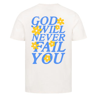 God Will Never Fail You Shirt Backprint Detailansicht, Mountain Movers christliche Streetwear