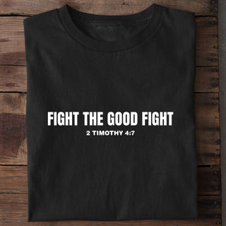 Fight the good fight Shirt Detailansicht, Mountain Movers christliche Streetwear