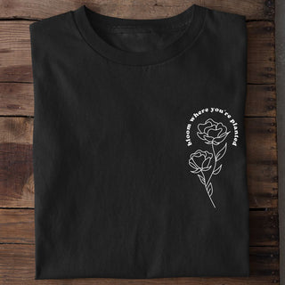 bloom Shirt Detailansicht, Mountain Movers christliche Streetwear