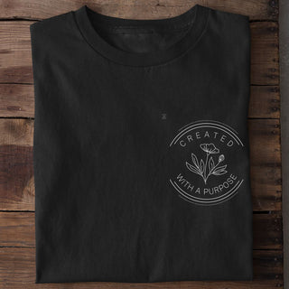created with a purpose circle Shirt Detailansicht, Mountain Movers christliche Streetwear