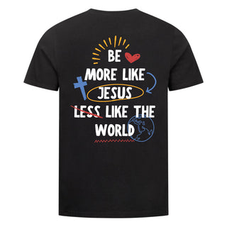 More Like Jesus less like the world Shirt Backprint Variante, Mountain Movers christliches Design