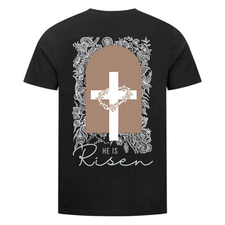 He is risen light Shirt Backprint, christliche Streetwear von Mountain Movers