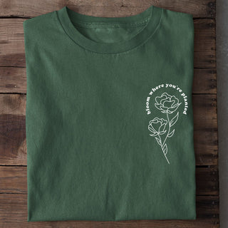 bloom Shirt Detailansicht, Mountain Movers christliche Streetwear