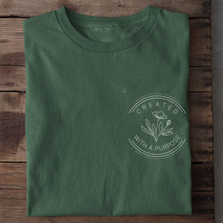 created with a purpose circle Shirt Detailansicht, Mountain Movers christliche Streetwear