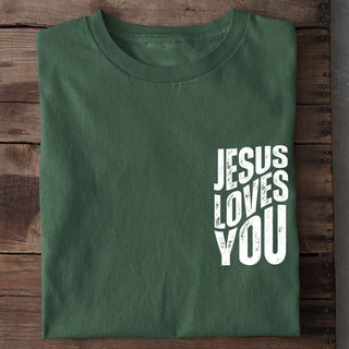 jesus loves you Shirt Detailansicht, Mountain Movers christliche Streetwear