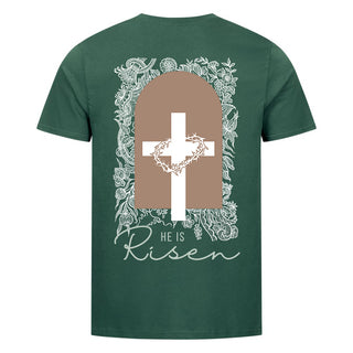 He is risen light Shirt Backprint Variante, Mountain Movers christliches Design