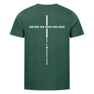 THE WAY THE TRUTH THE LIGHT Shirt Backprint Detailansicht, Mountain Movers christliche Streetwear