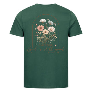 God is still good vintage Shirt Backprint Detailansicht, Mountain Movers christliche Streetwear