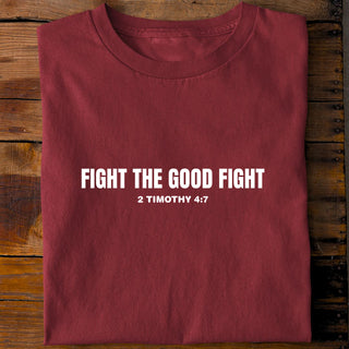 Fight the good fight Shirt Detailansicht, Mountain Movers christliche Streetwear