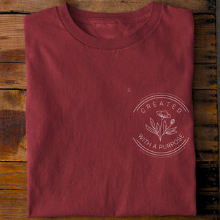 created with a purpose circle Shirt Detailansicht, Mountain Movers christliche Streetwear