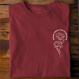 bloom Shirt Detailansicht, Mountain Movers christliche Streetwear