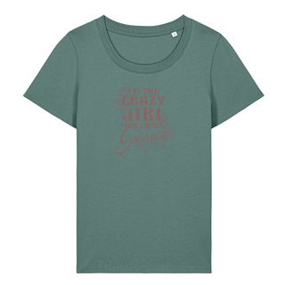 Crazy Girl Frauen T-Shirt Detail, Mountain Movers christlicher Print