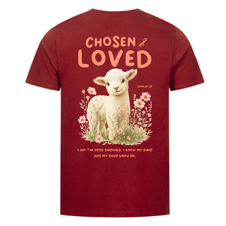 Chosen Loved Shirt Backprint Detailansicht, Mountain Movers christliche Streetwear