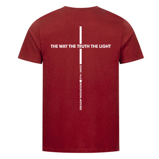 THE WAY THE TRUTH THE LIGHT Shirt Backprint Detailansicht, Mountain Movers christliche Streetwear