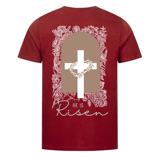 He is risen light Shirt Backprint Variante, Mountain Movers christliches Design