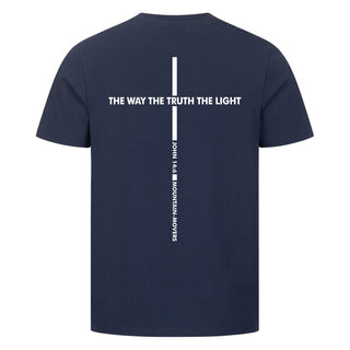 THE WAY THE TRUTH THE LIGHT Shirt Backprint Detailansicht, Mountain Movers christliche Streetwear