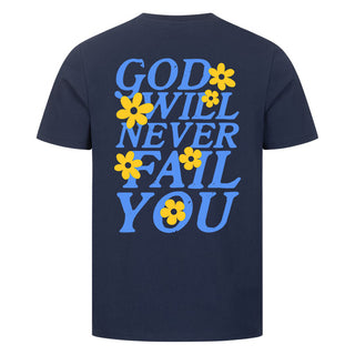 God Will Never Fail You Shirt Backprint Detailansicht, Mountain Movers christliche Streetwear