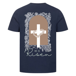 He is risen light Shirt Backprint Detailansicht, Mountain Movers christliche Streetwear