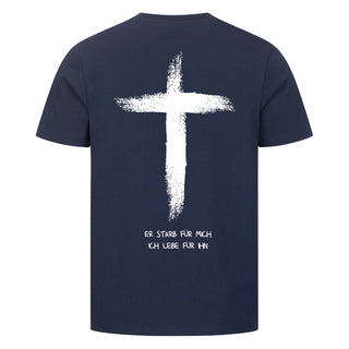 er starb für mich, ich lebe für ihn Shirt Backprint Detailansicht, Mountain Movers christliche Streetwear