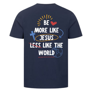 More Like Jesus less like the world Shirt Backprint Detailansicht, Mountain Movers christliche Streetwear