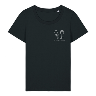 Salt and Light Minimalistic Frauen Shirt Detailansicht, Mountain Movers christliche Streetwear