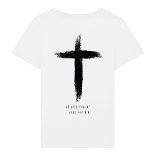 HE DIED FRAUEN T-SHIRT Backprint, christliche Streetwear von Mountain Movers